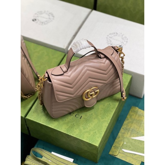 Gucci GG Marmont Small Top Handle Bag in Nude Chevron Calfskin