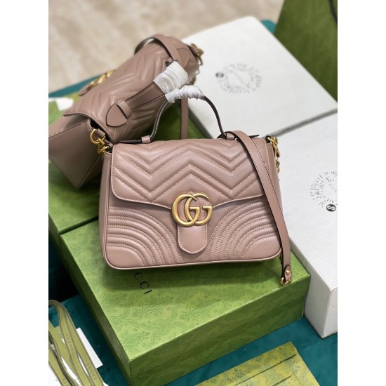 Gucci GG Marmont Small Top Handle Bag in Nude Chevron Calfskin