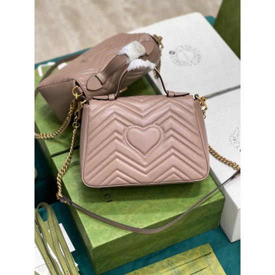 Gucci GG Marmont Small Top Handle Bag in Nude Chevron Calfskin