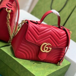 Gucci GG Marmont Small Top Handle Bag in Red Chevron Calfskin