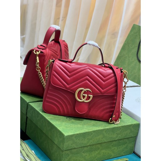 Gucci GG Marmont Small Top Handle Bag in Red Chevron Calfskin