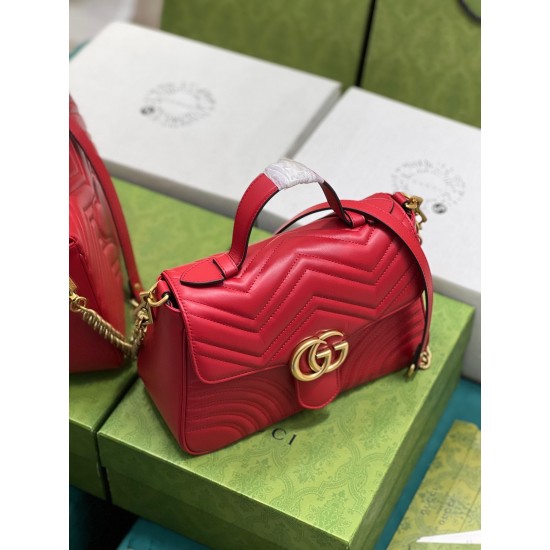 Gucci GG Marmont Small Top Handle Bag in Red Chevron Calfskin