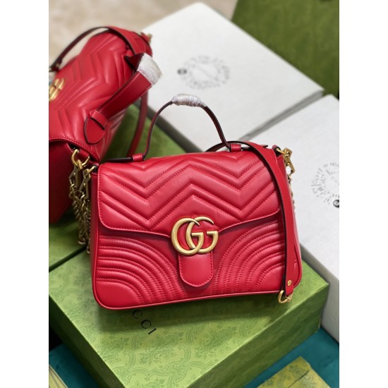 Gucci GG Marmont Small Top Handle Bag in Red Chevron Calfskin