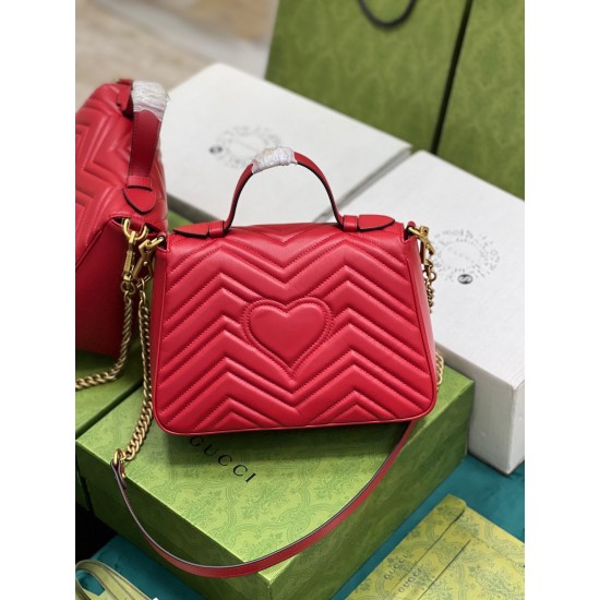 Gucci GG Marmont Small Top Handle Bag in Red Chevron Calfskin