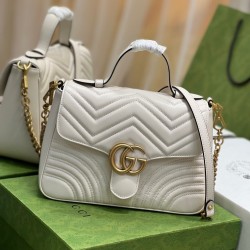 Gucci GG Marmont Small Top Handle Bag in White Chevron Calfskin