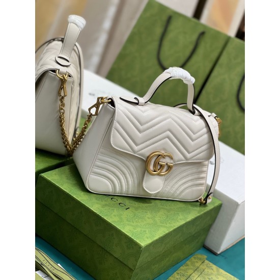 Gucci GG Marmont Small Top Handle Bag in White Chevron Calfskin