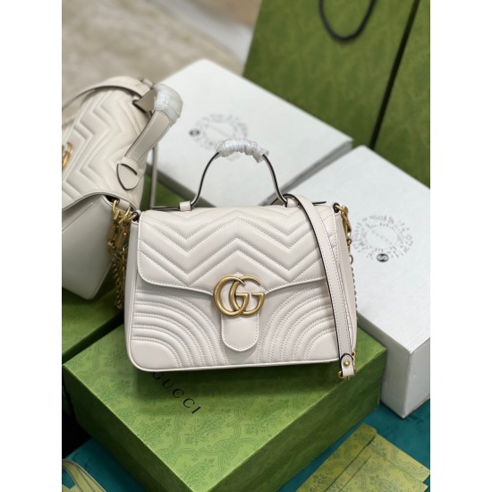 Gucci GG Marmont Small Top Handle Bag in White Chevron Calfskin