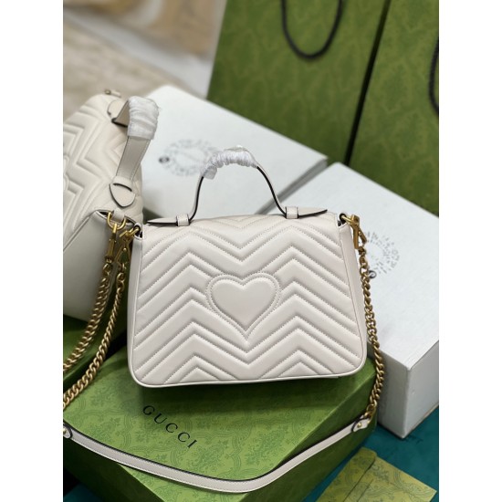 Gucci GG Marmont Small Top Handle Bag in White Chevron Calfskin