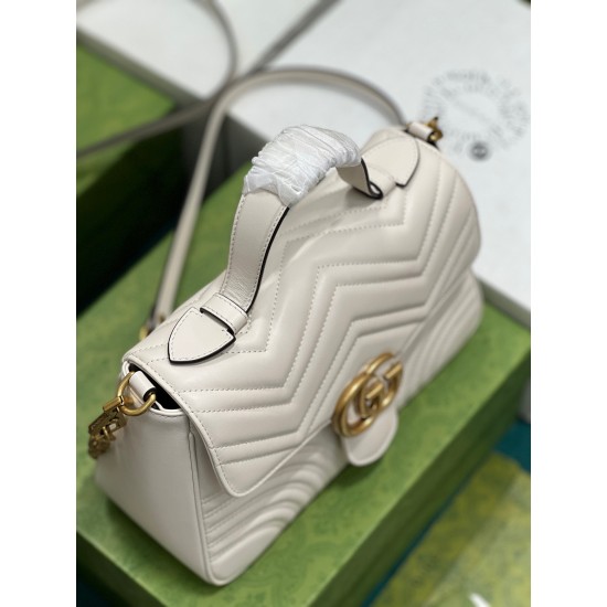 Gucci GG Marmont Small Top Handle Bag in White Chevron Calfskin