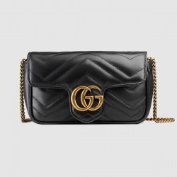 Gucci GG Marmont Super Mini Bag in Black Chevron Leather