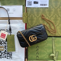 Gucci GG Marmont Super Mini Bag in Black Chevron Leather