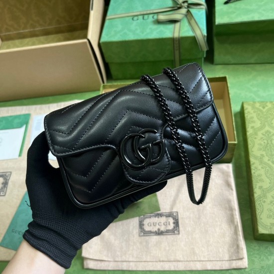 Gucci GG Marmont Super Mini Bag in Black Matelasse Calfskin