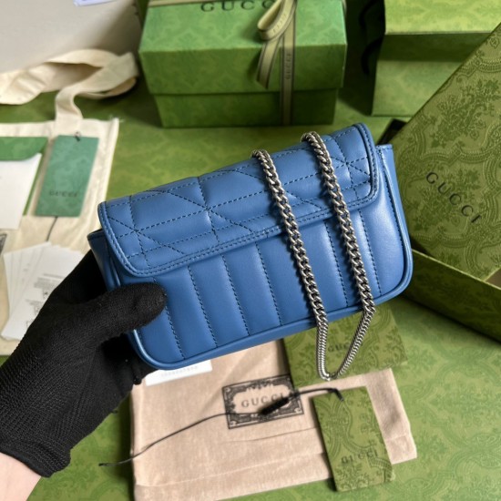 Gucci GG Marmont Super Mini Bag in Blue Matelasse Leather