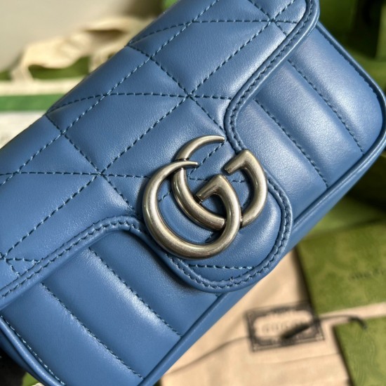 Gucci GG Marmont Super Mini Bag in Blue Matelasse Leather