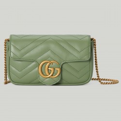 Gucci GG Marmont Super Mini Bag in Green Chevron Leather