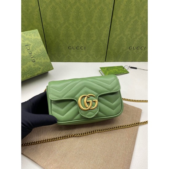 Gucci GG Marmont Super Mini Bag in Green Chevron Leather