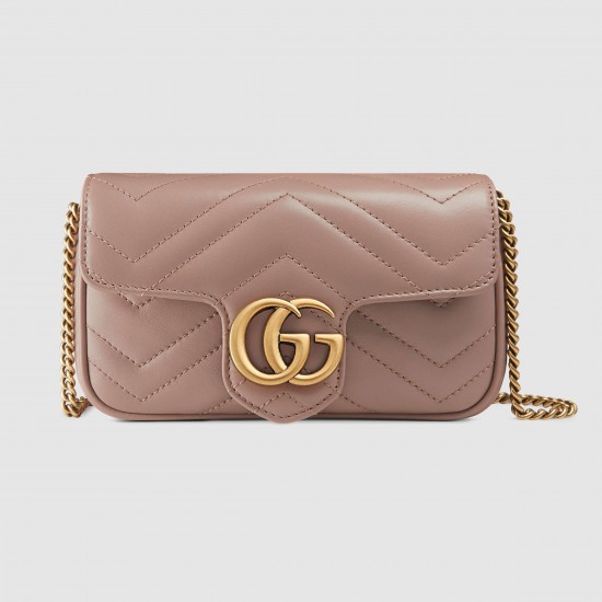 Gucci GG Marmont Super Mini Bag in Nude Chevron Leather