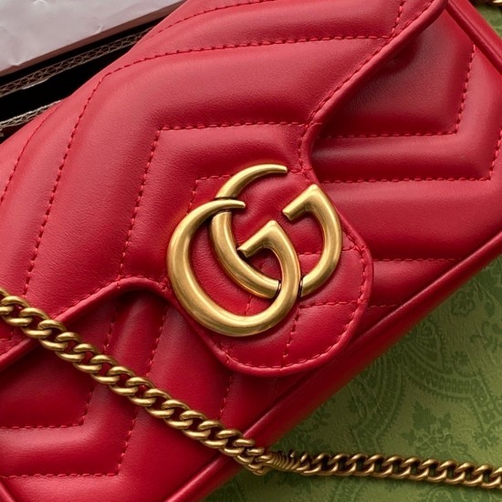 Gucci GG Marmont Super Mini Bag in Red Chevron Leather