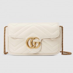 Gucci GG Marmont Super Mini Bag in White Chevron Leather