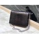 Saint Laurent Cassandra Clasp Bag In Black Croc Embossed Leather