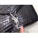 Saint Laurent Cassandra Clasp Bag In Black Croc Embossed Leather