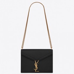 Saint Laurent Cassandra Clasp Bag In Black Grained Leather