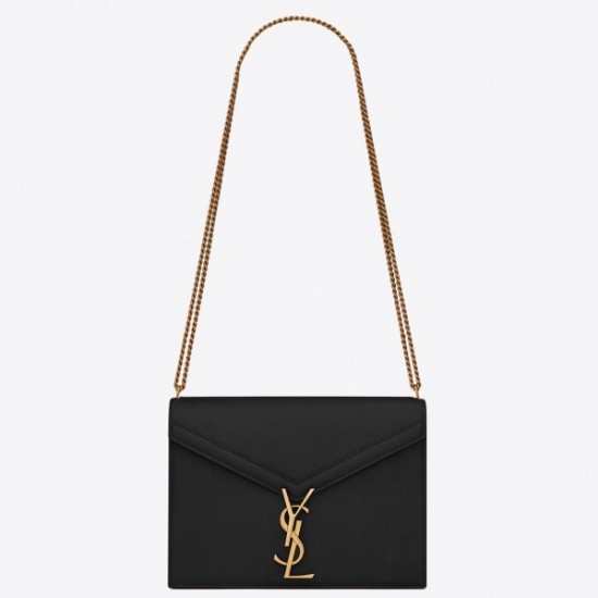 Saint Laurent Cassandra Clasp Bag In Black Grained Leather