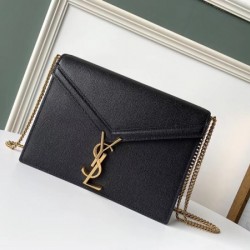 Saint Laurent Cassandra Clasp Bag In Black Grained Leather