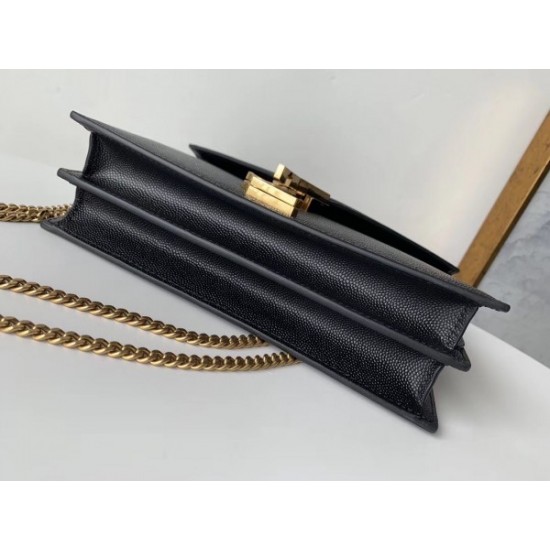 Saint Laurent Cassandra Clasp Bag In Black Grained Leather