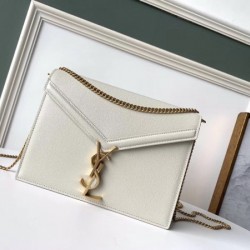 Saint Laurent Cassandra Clasp Bag In Blanc Grained Leather