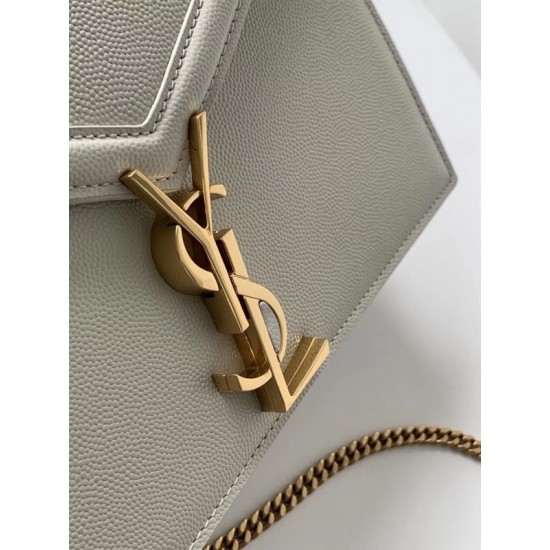 Saint Laurent Cassandra Clasp Bag In Blanc Grained Leather