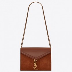 Saint Laurent Cassandra Clasp Bag In Brown Suede