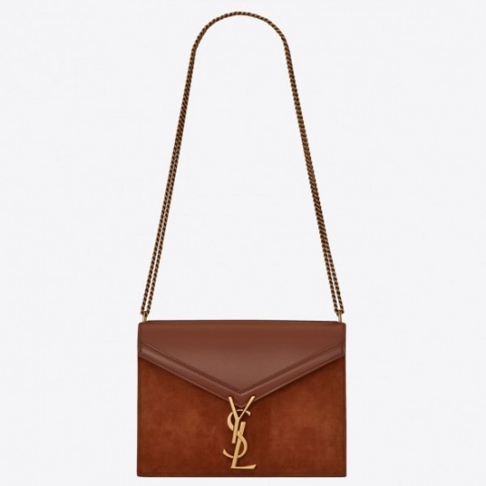 Saint Laurent Cassandra Clasp Bag In Brown Suede