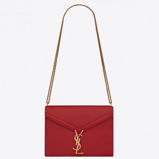 Saint Laurent Cassandra Clasp Bag In Red Grained Leather