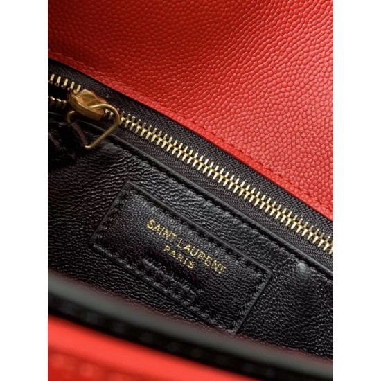 Saint Laurent Cassandra Clasp Bag In Red Grained Leather