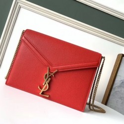 Saint Laurent Cassandra Clasp Bag In Red Grained Leather