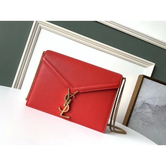 Saint Laurent Cassandra Clasp Bag In Red Grained Leather