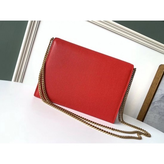 Saint Laurent Cassandra Clasp Bag In Red Grained Leather