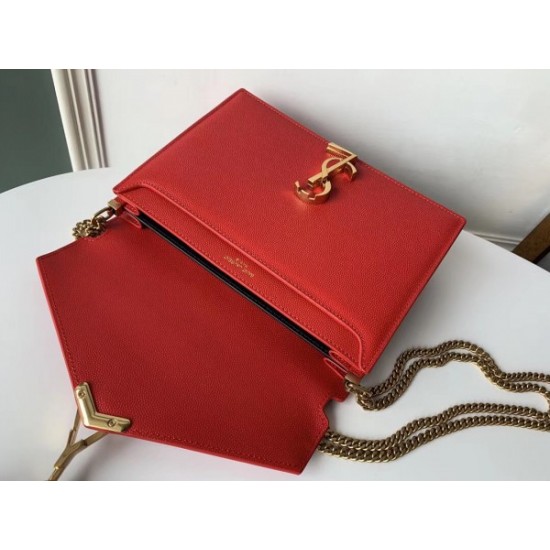 Saint Laurent Cassandra Clasp Bag In Red Grained Leather