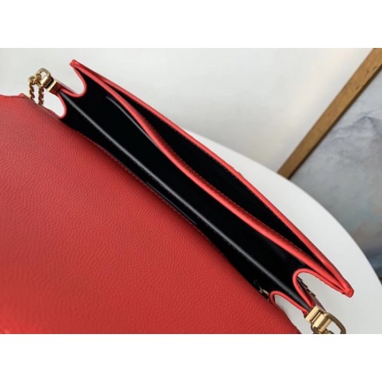 Saint Laurent Cassandra Clasp Bag In Red Grained Leather