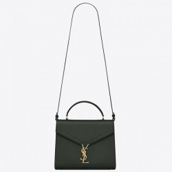 Saint Laurent Cassandra Medium Bag In Dark Green Grained Leather