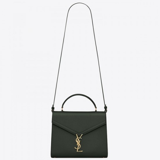 Saint Laurent Cassandra Medium Bag In Dark Green Grained Leather