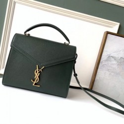 Saint Laurent Cassandra Medium Bag In Dark Green Grained Leather