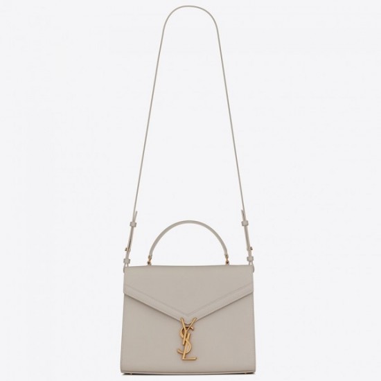 Saint Laurent Cassandra Medium Bag In White Grained Leather