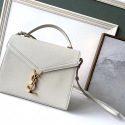 Saint Laurent Cassandra Medium Bag In White Grained Leather