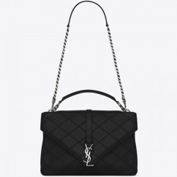 Saint Laurent Black Large Stitched Diamond Matelasse College Bag