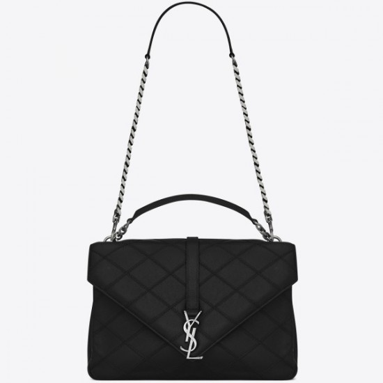 Saint Laurent Black Large Stitched Diamond Matelasse College Bag