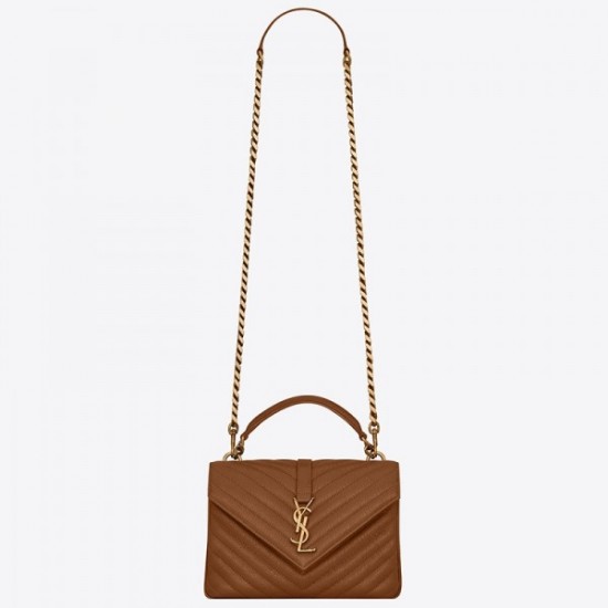 Saint Laurent College Medium Bag In Brown Matelasse Leather