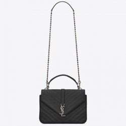 Saint Laurent Medium College Bag In Black Goatskin Leather