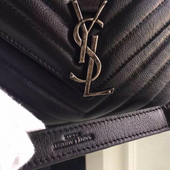 Saint Laurent Medium College Bag In Black Goatskin Leather